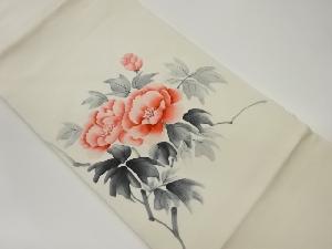 塩瀬手描き牡丹模様名古屋帯